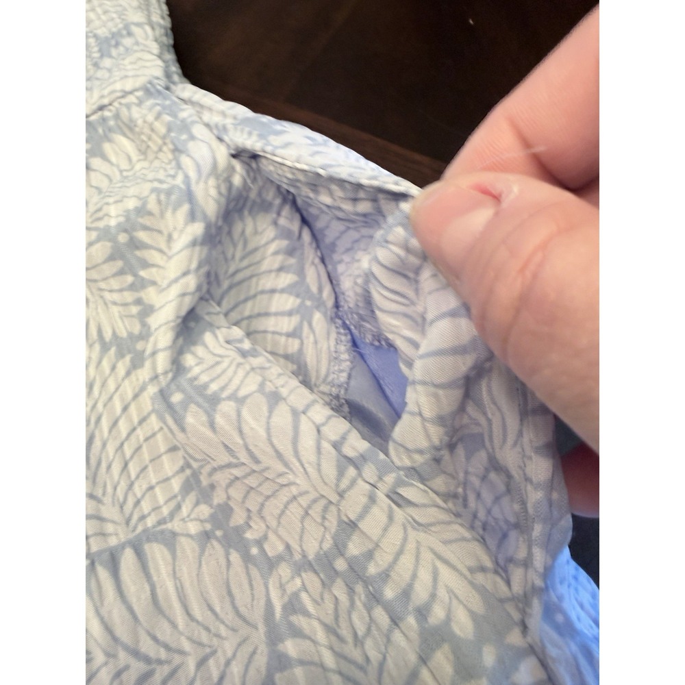 Loft Dress Medium Blue Print Crepe Crinkle sleeveless pockets - Picture 6 of 7